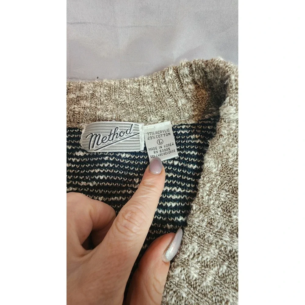 Vintage Mens V-Neck Sweater Large Black Tan Geometric Knit Grandpacore 90s